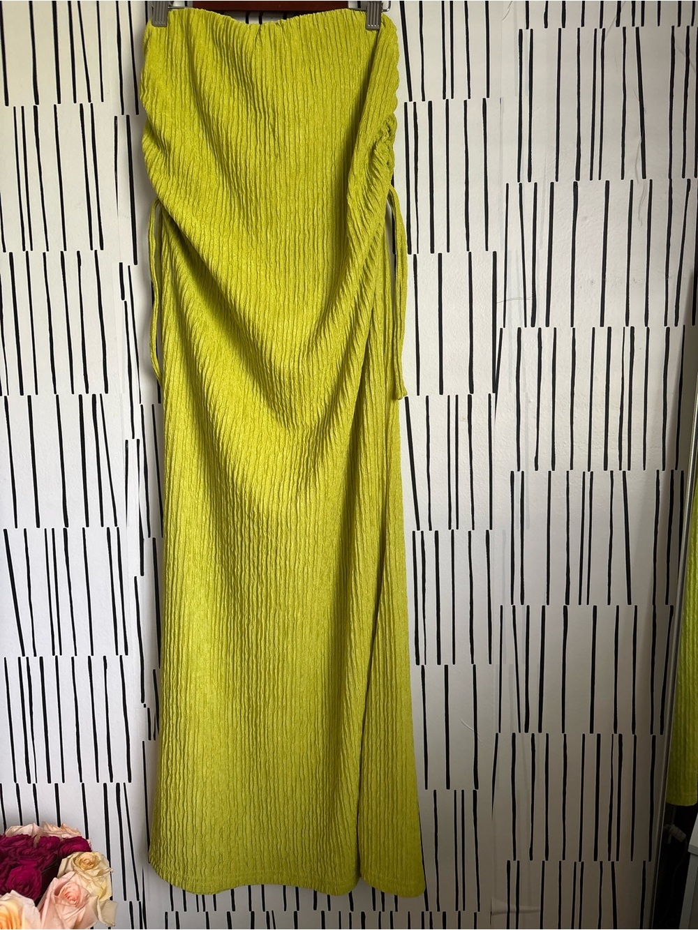 Lime Green Textured Strapless Dress